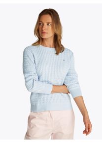 Tommy Hilfiger Damen Rundhalspullover "CO CABLE C-NK LS SWEATER", blau, casual, Gr. XXL, unifarben, Strick, Obermaterial: 100% Baumwolle, Pullover,