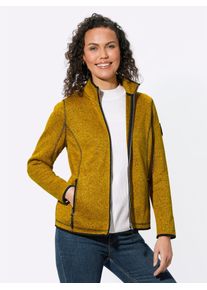 Casual Looks Damen Fleecejacke, gelb, Gr. 42, gemustert, mehrfarbig, meliert, 100% Polyester, Paspelierung:100% Polyester, Jacken