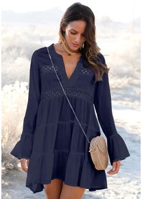 Lascana Damen Longbluse, blau, modisch, Gr. 36, Web, Obermaterial: 100% Viskose. Spitze: 100% Baumwolle, Blusen, mit Spitzeneinsätzen, Tunika,