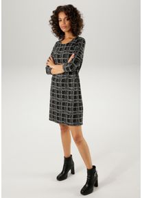 Aniston CASUAL Damen Jerseykleid, schwarz-weiß, casual, Gr. 38, kariert, gemustert, Jacquardmuster, Jersey, Obermaterial: 65% Polyester, 32% Viskose,