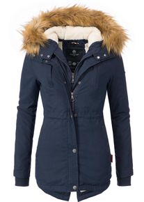 Marikoo Damen Wintermantel "Akira", blau, casual, Gr. XL, kontrastfarbene Details, Obermaterial: 90% Polyester, 10% Nylon, Futter: 100% Polyester,