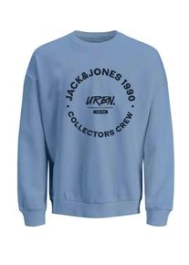 Jack & Jones JACK & JONES Herren Sweatshirt "JJSIMON SWEAT CREW NECK", blau, modisch, Gr. M, bedruckt, angeraute Sweatware, Obermaterial: 60% Baumwolle, 40%