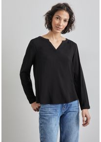 Street One Damen Langarmbluse, schwarz, casual, Gr. 34, unifarben, Stoff, 100% Viskose, Blusen, mit geschlitztem Rundhalsausschnitt