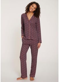 Vivance Dreams Damen Pyjama, Gr. 32, blau, Single Jersey, Obermaterial: 50% Baumwolle, 50% Viskose, Fischgratmuster, Basic, Homewear-Sets, mit