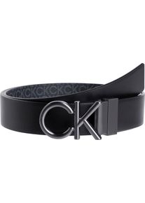 Calvin Klein Damen Wendegürtel "ADJ/REV CK METAL BOMBE MONO 35MM"schwarz smooth, classic mono, casual, Gr. 115, gemustert, Rindsleder, Gürtel, im