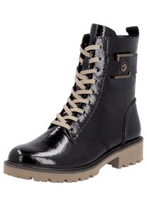 Remonte Damen Schnürstiefelette "Elisabeth Hurley-Collection", Gr. 40, schwarz, Lackleder, glänzend, sportlich, Schuhe, Blockabsatz, Schnürschuh mit