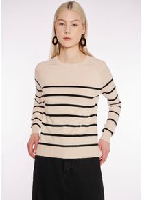 Haily's HAILY’S Damen Rundhalspullover "LS P SK Li44ka", beige, feminin, Gr. XS, gestreift, Strick, Obermaterial: 83% Polyester, 17% Viskose, Pullover