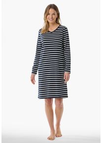 Schiesser Damen Nachthemd ""Casual Essentials"", Gr. 48, blau, Jersey, Obermaterial: 100% Baumwolle, gestreift, casual, Kleider, mit leichtem