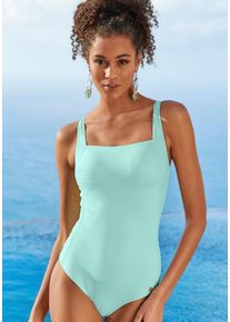 Lascana Damen Badeanzug "Cana", blau, Gr. 46, unifarben, strukturiert, Recycling-Polyamid, Badeanzüge, unifarben mit Shaping-Effekt
