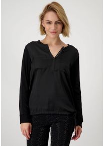 monari Damen Schlupfbluse, schwarz, modisch, Gr. 40, unifarben, leicht glänzend, Jersey, Obermaterial: 100% Polyester, Blusen, mit Glitzerkante am