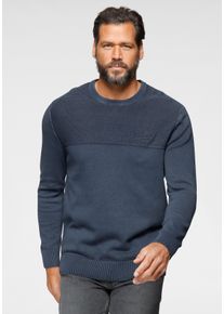Arizona Herren Rundhalspullover, blau, casual, Gr. L, unifarben, Feinstrick, Obermaterial: 100% Baumwolle, Pullover, in gewaschener Qualität