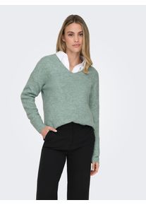 Only Damen V-Ausschnitt-Pullover "ONLCAMILLA V-NECK L/S PULLOVER KNT NOOS", blau, modisch, Gr. XS, meliert, Strick, Rippstrick, Obermaterial: 74%