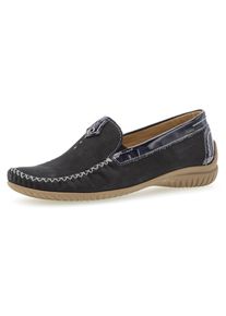 Gabor Damen Mokassin "FLORENZ", Gr. 41, blau, Nubukleder, Lackleder, sportlich, Schuhe, Slipper, Schlupfschuh mit Gummizug, Weite G (=weit)