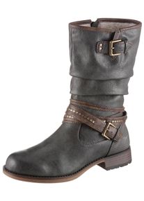 Mustang Shoes Damen Winterstiefel, Gr. 37, grau, Lederimitat, modisch, Schuhe, Stiefelette, Winterboots mit Zierschnallen am slouchy Schaft