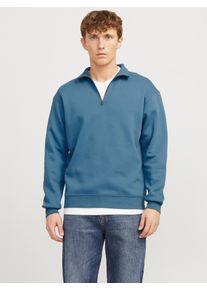 Jack & Jones JACK & JONES Herren Sweatshirt "JJEBRADLEY SWEAT HALF ZIP NOOS", blau, modisch, Gr. XS, unifarben, angeraute Sweatware, Obermaterial: 61% Polyester,