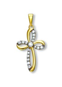 ONE ELEMENT Damen Ketten-Anhänger "Zirkonia Kreuz Anhänger aus 333 Gelbgold", Gelbgold 333, gold, Gelbgold 333, Schmuckanhänger, Damen Gold Schmuck