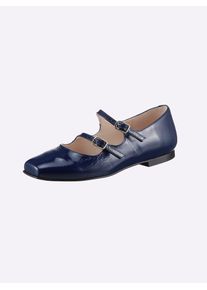 Heine Damen Ballerina, Gr. 39, blau, Leder, Rindsleder, Lackleder, modisch, Schuhe