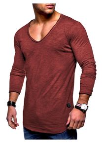 behype Herren Langarmshirt "NUKE L/S", rot, casual, Gr. XL, unifarben, 100% Baumwolle, Shirts, mit V-Ausschnitt