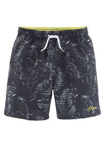 s.Oliver Kinder Badeshorts "Blade Kids", schwarz, Gr. 158, bedruckt, Polyester, Badehosen, mit kontrastfarbenem Detail