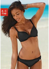 s.Oliver Damen Push-Up-Bikini, schwarz, Gr. 34, Microfaser, Polyamid, Bikini-Sets, mit Zierring an der Hose