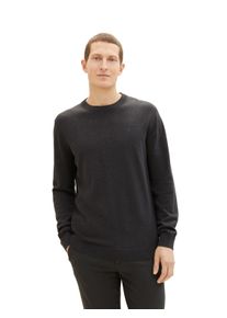 Tom Tailor Herren Rundhalspullover, schwarz, casual, Gr. XXXL, meliert, Strick, Obermaterial: 100% Baumwolle, Pullover, mit Logostickerei