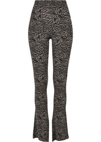 Urban Classics Damen Leggings "Urban Classics Damen Ladies High Waist Zebra Boot Cut Leggings", grau, Gr. S, animal-print, 95% Baumwolle, 5%