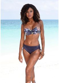 Lascana Damen Bikini-Hose "Malia", grau, Gr. 36, unifarben, Microfaser, Polyamid, Microfaser, Badehosen, mit seitlicher Raffung mit tropischem Print
