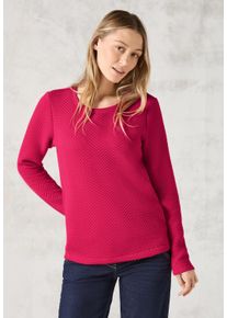 Cecil Damen Langarmshirt, rot, casual, Gr. XL, Strukturmuster, Stoff, 80% Polyester, 17% Viskose, 3% Elasthan, Shirts, mit Rundhalsausschnitt