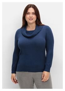 sheego Damen Strickpullover "Große Größen", blau, feminin, Gr. 52, unifarben, Feinstrick, Obermaterial: 55% Baumwolle, 45% Viskose, Pullover, mit