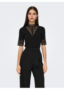 Only Damen Spitzenshirt "ONLTILDE HIGHNECK S/S TOP JRS NOOS", schwarz, modisch, Gr. XS, unifarben, Jersey, Obermaterial: 95% Viskose, 5% Elasthan,