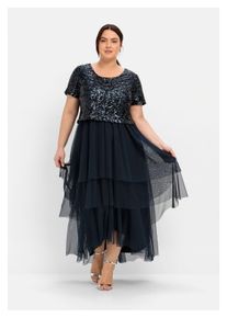sheego Damen Abendkleid "Große Größen", blau, elegant, Gr. 46, unifarben, Obermaterial: 100% Polyester;Futter: 100% Polyester, Kleider, mit lose