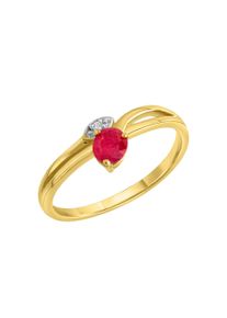 Firetti Damen Fingerring "Schmuck Geschenk Gold 375 Damenring Goldring Blütenranke", 52, Gelbgold 375, 1,7mm, rot, Gelbgold 375, Fingerringe, mit