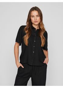 Vila Damen Kurzarmbluse "VIPRICIL S/S NEW SHIRT - NOOS", schwarz, modisch, Gr. 36, unifarben, Web, Obermaterial: 90% Viskose, 10% Leinen, Blusen
