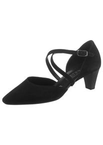 Gabor Damen Spangenpumps, Gr. 40, schwarz, Ziegenveloursleder, elegant, Schuhe, Abendschuh, Festtagsschuh, Trichterabsatz mit Stretcheinsatz