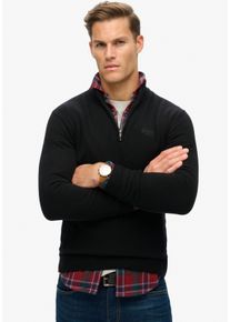 Superdry Herren Strickpullover "ESSENTIAL EMB KNIT HALF ZIP", schwarz, modisch, Gr. S, unifarben, Strick, Obermaterial: 35% Wolle, 35% Nylon, 30%