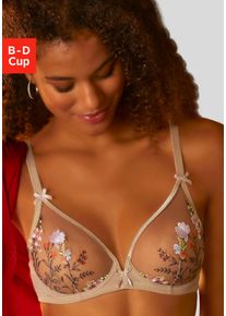 Lascana Damen Bügel-BH "Maria", Gr. 90, braun, Spitze, Obermaterial: 74% Polyamid, 23% Polyester, 3% Elasthan, feminin, BHs, mit Blumen aus edler
