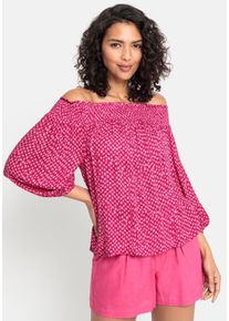 Lascana Damen Carmenbluse, pink, modisch, Gr. 32, bedruckt, Web, Obermaterial: 100% Viskose, Blusen, in leichter Crinkle-Optik, Damenbluse,