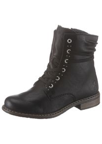 Rieker Damen Schnürboots, Gr. 41, schwarz, Lederimitat, klassisch, Schuhe, Winterboots, Blockabsatz, Stiefelette mit dezenter Nietenverzierung