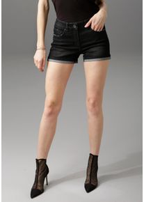 Aniston CASUAL Damen Jeansshorts, schwarz, modisch, Gr. 36, unifarben, leichte Abriebeffekte, Denim/Jeans, Obermaterial: 81% Baumwolle, 17%
