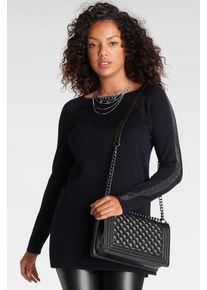 Laura Scott Damen Longpullover, schwarz, feminin, Gr. 34, Glitzerstreifen, unifarben, Feinstrick, Obermaterial: 70% Viskose, 30% Polyamid, Pullover,