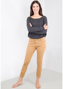 Please Jeans Damen Röhrenhose, braun, Gr. XL, Denim/Jeans, Obermaterial: 98% Baumwolle, 2% Elasthan, Hosen, Mit besonderer Knöpfung