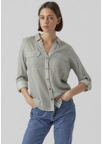 Véro Moda VERO MODA Damen Hemdbluse "VMBUMPY L/S SHIRT NEW WVN GA NOOS", grün, modisch, Gr. M, gestreift, Web, Obermaterial: 100% Viskose, Blusen