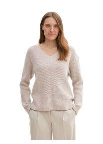 Tom Tailor Damen Strickpullover, beige, casual, Gr. L, unifarben, Strick, Obermaterial: 55% Baumwolle, 25% Polyacryl, 20% Polyester, Pullover, mit
