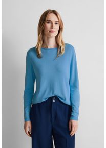 Street One Damen Rundhalspullover, blau, casual, Gr. 42, unifarben, Stoff, 60% Viskose, 40% Baumwolle, Pullover, mit U-Boot-Ausschnitt