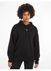 Damen Longsweatshirt "WOVEN LABEL OVERSIZED HOODIE", schwarz, feminin, Gr. XS, Calvin Klein Jeans, unifarben, Sweatware, Obermaterial: 100%