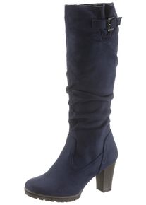 ANISTON SHOES Damen Stiefel, Gr. 41, blau, Textil, Veloursleder, klassisch, Schuhe, mit Raffungen am slouchy Schaft - NEUE KOLLEKTION