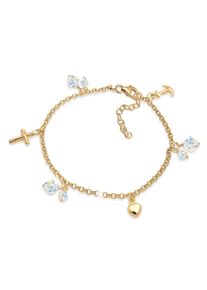 Elli Damen Bettelarmband "Kreuz Herz Anker Kristalle Silber", 19cm,mit Steinen, Silber 925 (Sterlingsilber), gold, Silber 925 (Sterlingsilber),