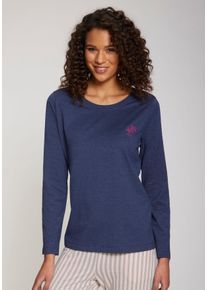 s.Oliver Damen Langarmshirt, Gr. 32, blau, Single Jersey, Obermaterial: 50% Baumwolle, 50% Viskose, meliert, Basic, Shirts, mit kleiner