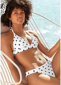 Lascana Damen Triangel-Bikini-Top "Powder", schwarz-weiß, Gr. 40, gepunktet, strukturiert, Polyamid, Bikini-Oberteile, aus Piqué-Strukturware