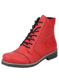 Rieker Damen Schnürstiefelette, Gr. 37, rot, Lederimitat, sportlich, Schuhe, Schnürboots, Reißverschluss-Stiefelette, Blockabsatz, Rosenmuster